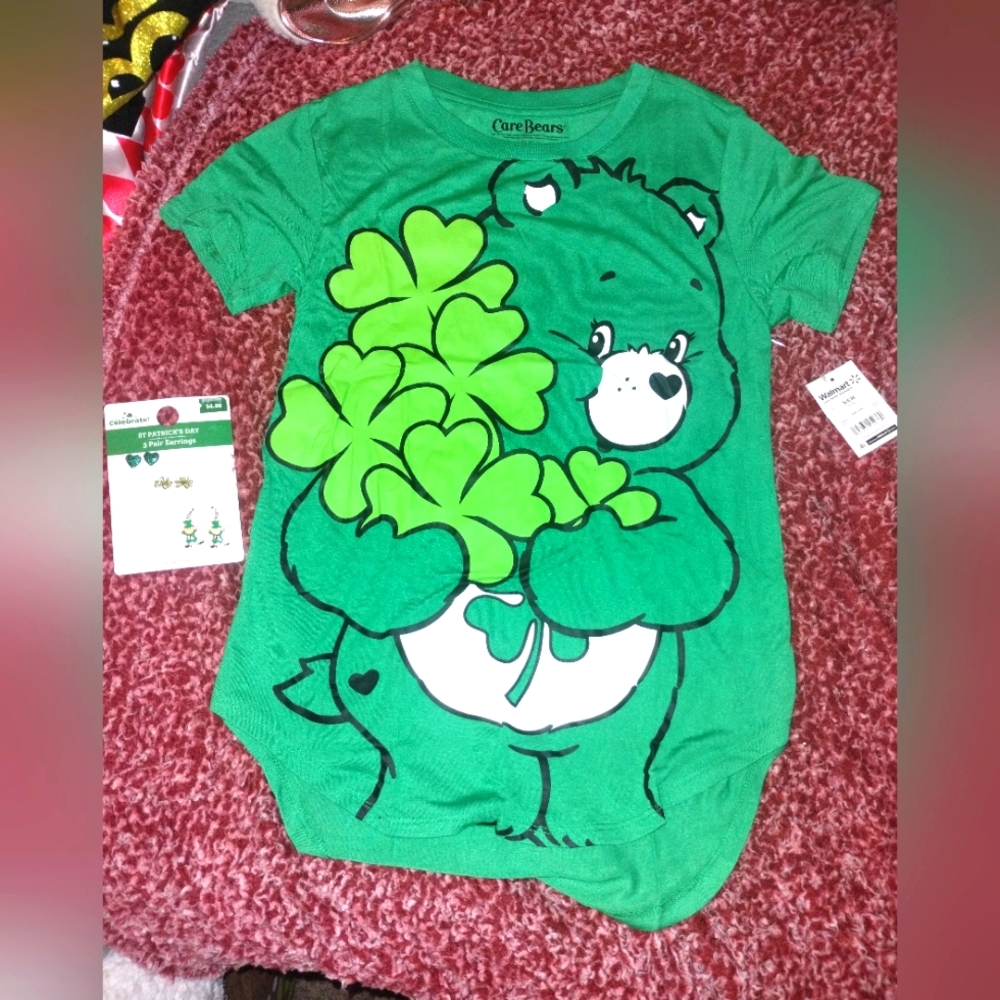 new green shamrock carebears st patricks day tshirt